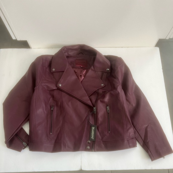 [BLANKNYC] Luxury High Collar Burgundy Faux Leather Moto Jacket Plus Size 2X 3X - Picture 4 of 5